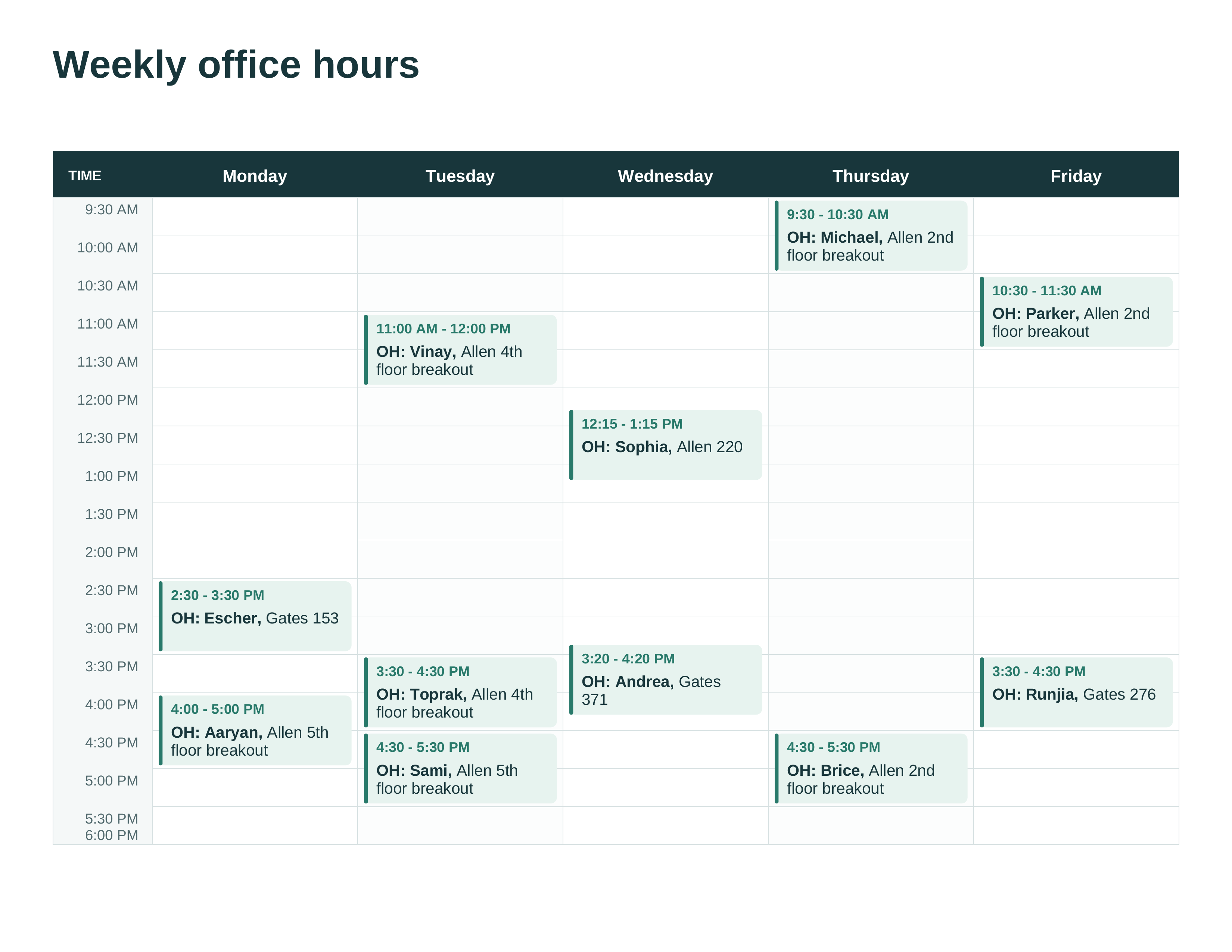 Course schedule