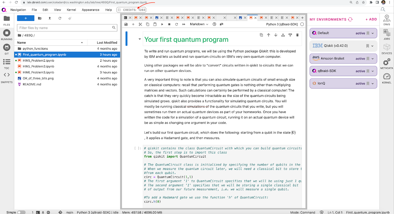 qBraid Lab showing the imported quantum programming notebooks